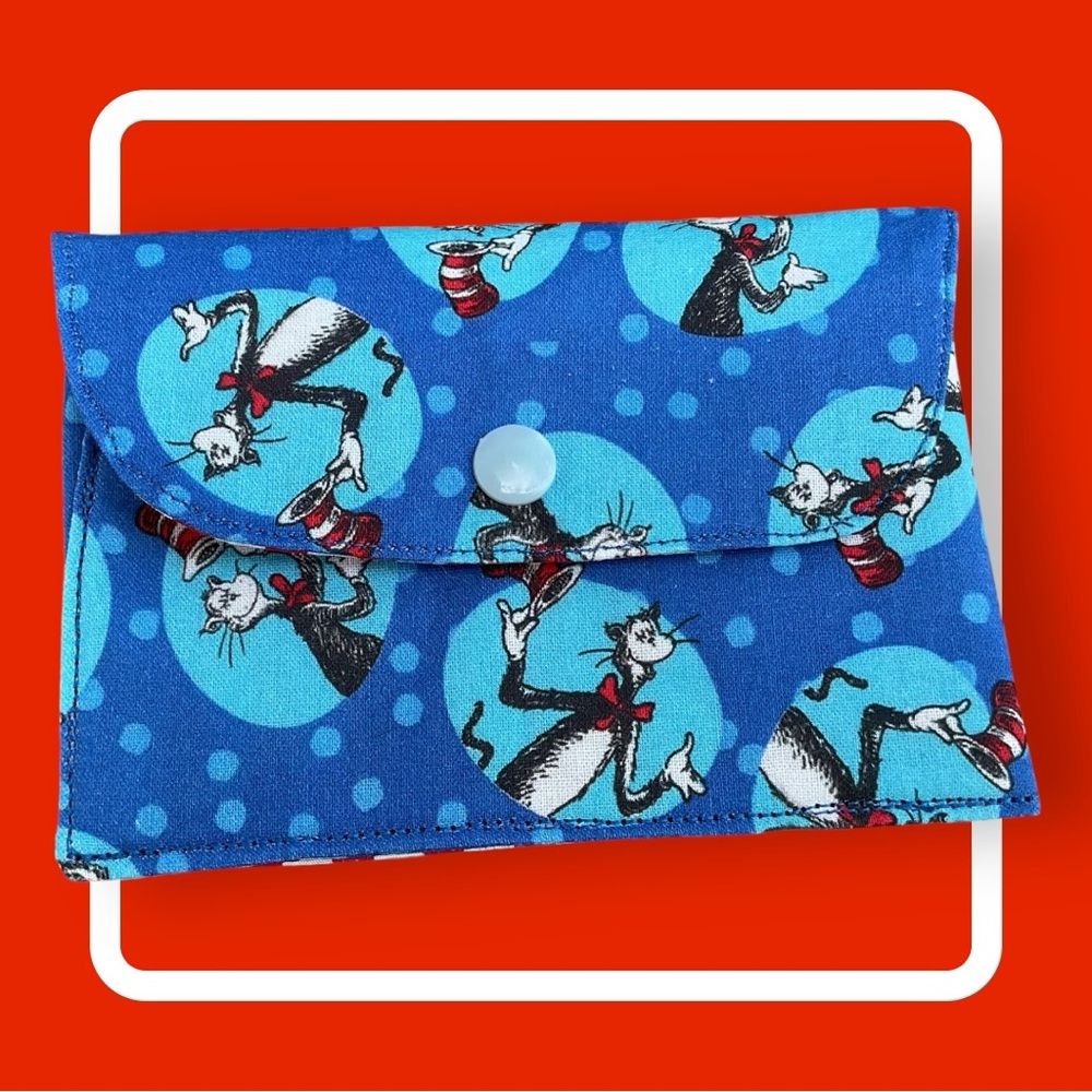 Blue Cat in the Hat Dr Seuss Kids Wallet New Handmade by Darling Darce